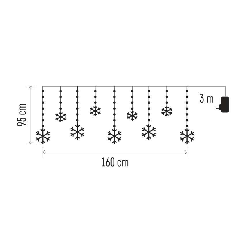 LED Kalėdų girlianda – snaigės, 160x95 cm, IP44, šalta balta, laikmati