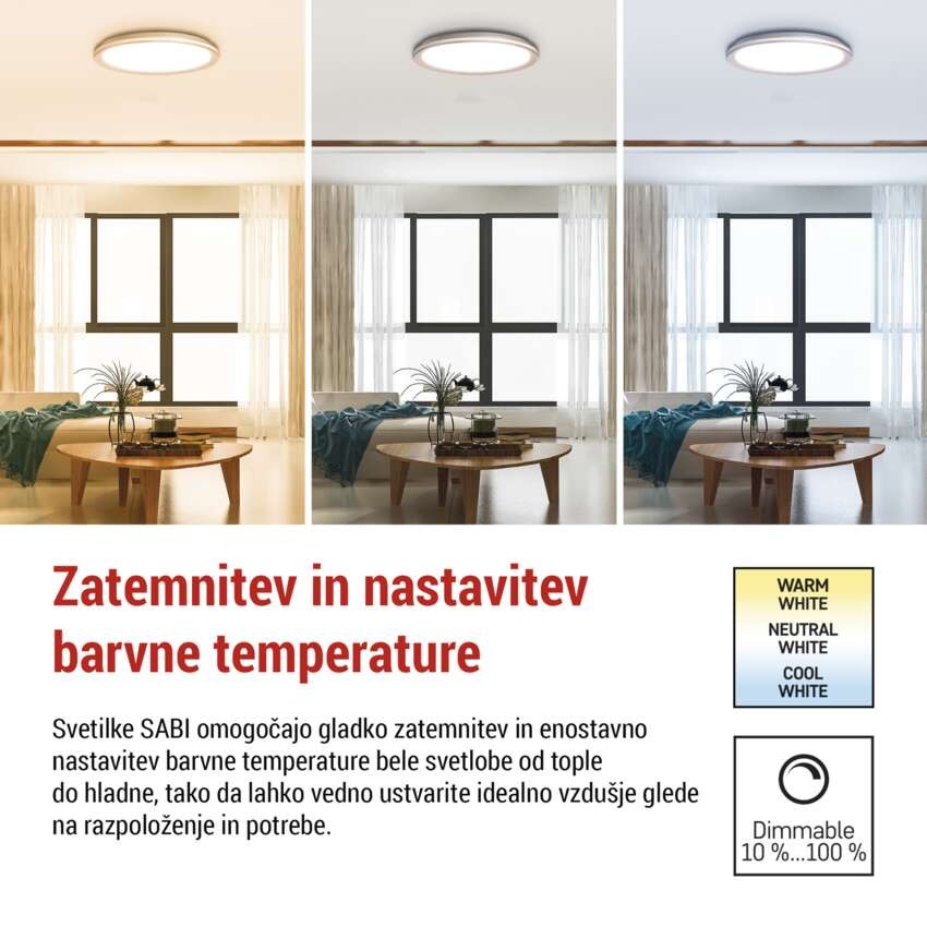 LED stropno svetilo SABI, okroglo, 45W, zatemnilno, nastavljiva CCT