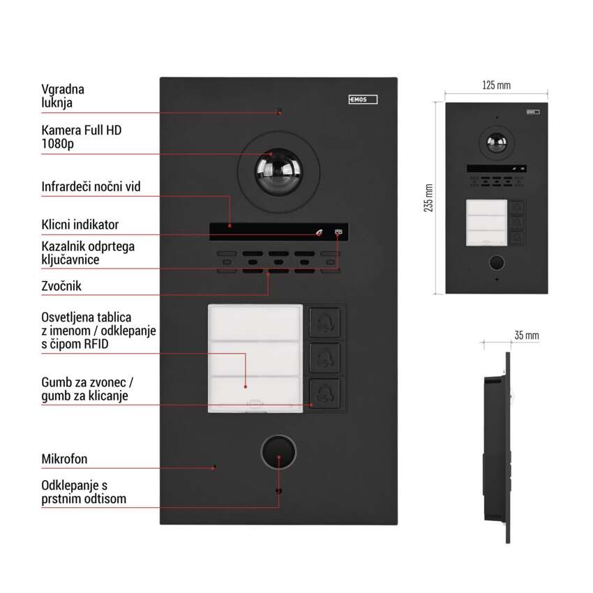 Kamera GoSmart za monitor IP880B 2WIRE in domači video domofon IP-880A 2WIRE, 3 gumbe