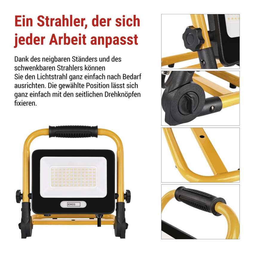 LED-Scheinwerfer GLARO 50 W, gelb-schwarz, IP65, 5000 lm, neutralweiß