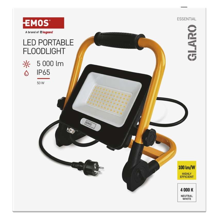LED prožektorius „GLARO“ 50 W, geltonas ir juodas, IP65, 5000 lm, neutrali balta