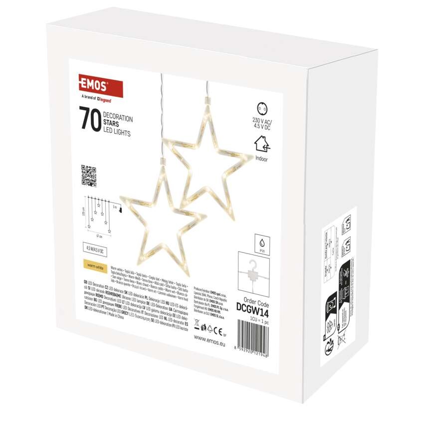LED božični zastor – 7 zvezdic, 67x125 cm, notranji, topla bela