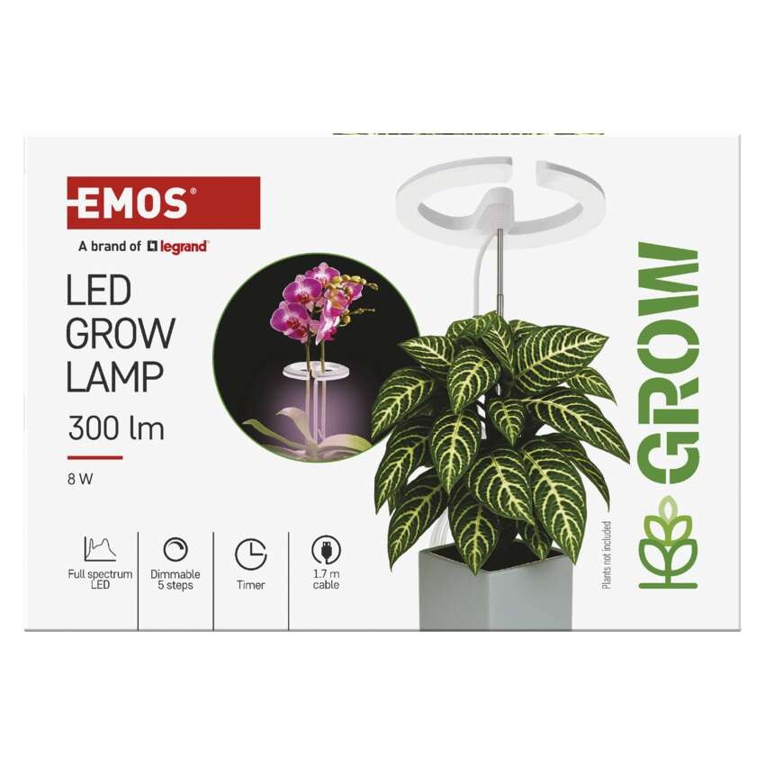 LED GROW pestovateľská lampa 8 W, časovač, stmievateľná, biela