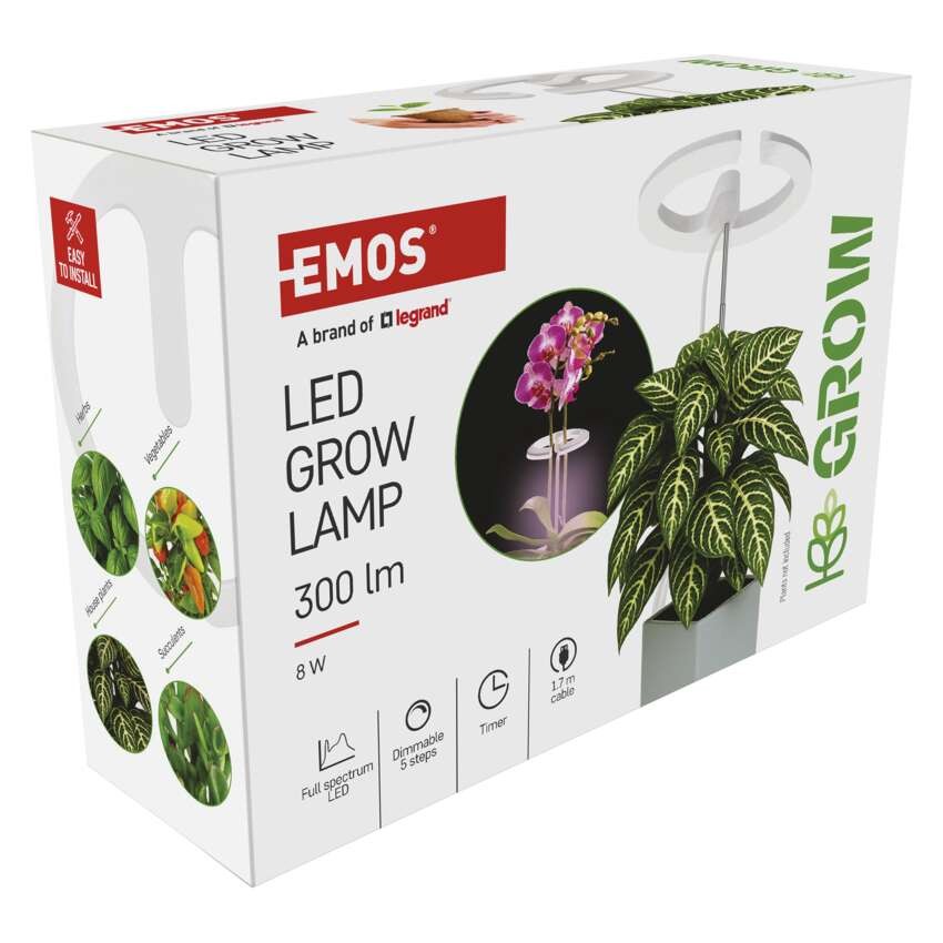 LED GROW pestovateľská lampa 8 W, časovač, stmievateľná, biela