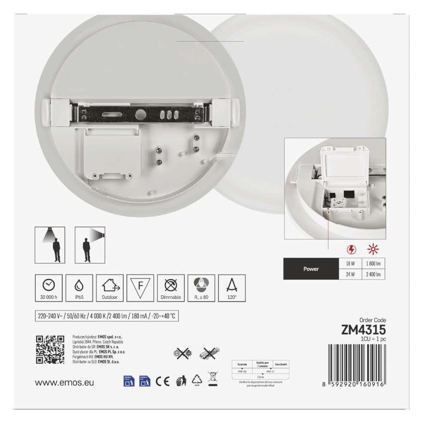 EMOS LED mennyezeti lámpa DORI EVO, 24W, Természetes fehér