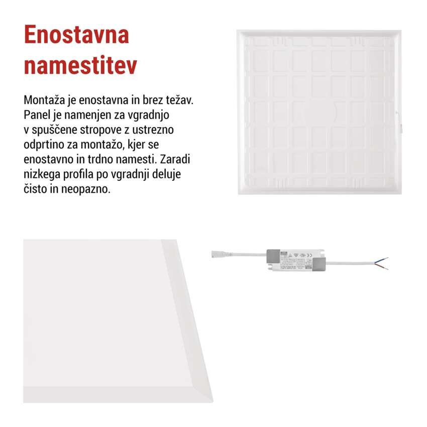 LED panel REXXO backlit 60×60, kvadratni, vgradni, bel, 30W NW