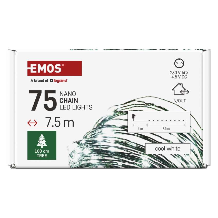 LED Weihnachtliche Nano-Kette grün, 7,5 m, Außen und Innen, Kaltweiß, Timer