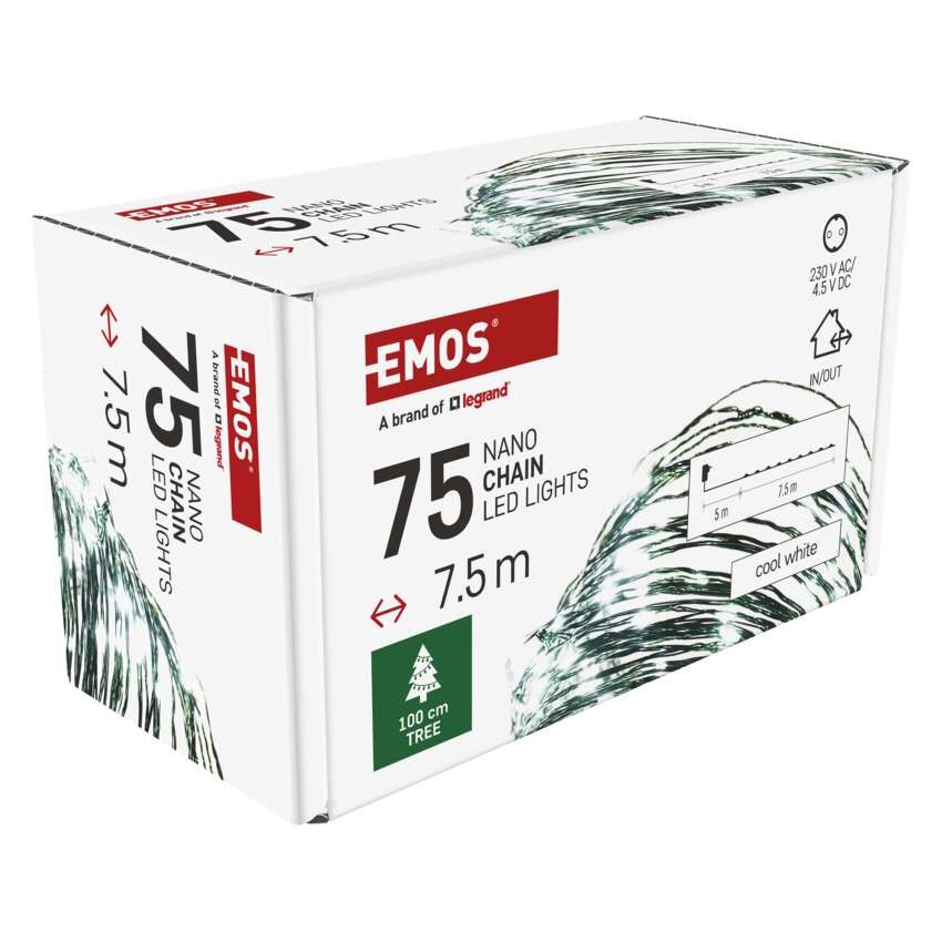 LED Weihnachtliche Nano-Kette grün, 7,5 m, Außen und Innen, Kaltweiß, Timer
