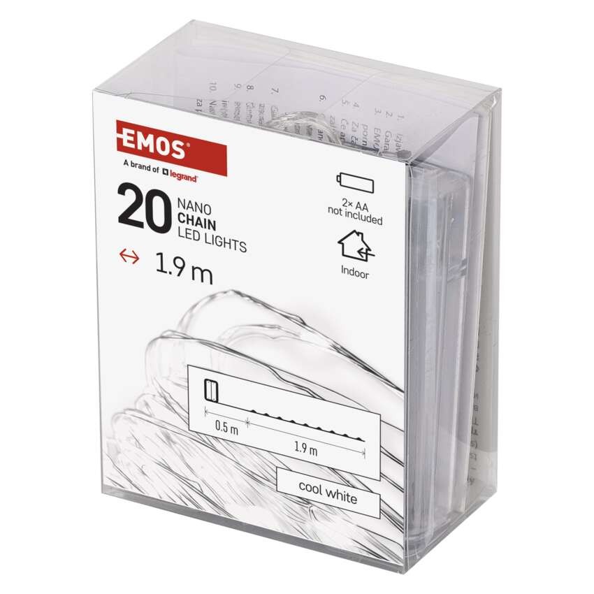 LED Ziemassvētku nano virtene, sudr., 1,9 m, 2x AA, liet. iekšt., auksti balta, ar taimeru