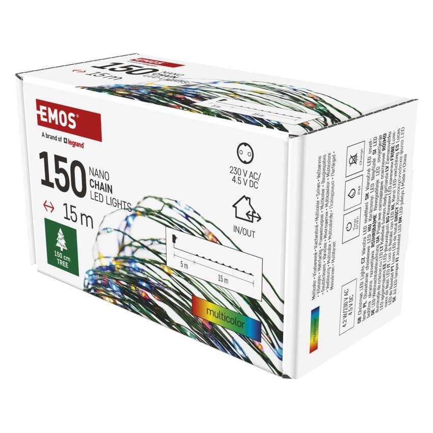 LED vánoční nano řetěz zelený, 15 m, venkovní i vnitřní, multicolor, časovač