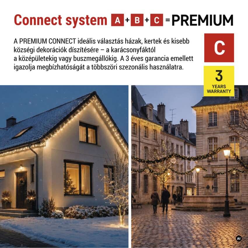 Premium LED sorolható füzér, fehér, 5 m, kültéri és beltéri, meleg fehér