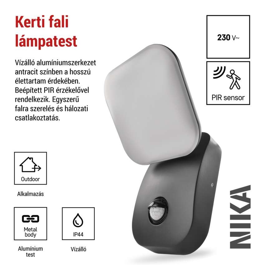 LED kerti fali lámpa NIKA szürkületérzékelővel, 12 x 12 x 20 cm, 12,8 W, meleg fehér