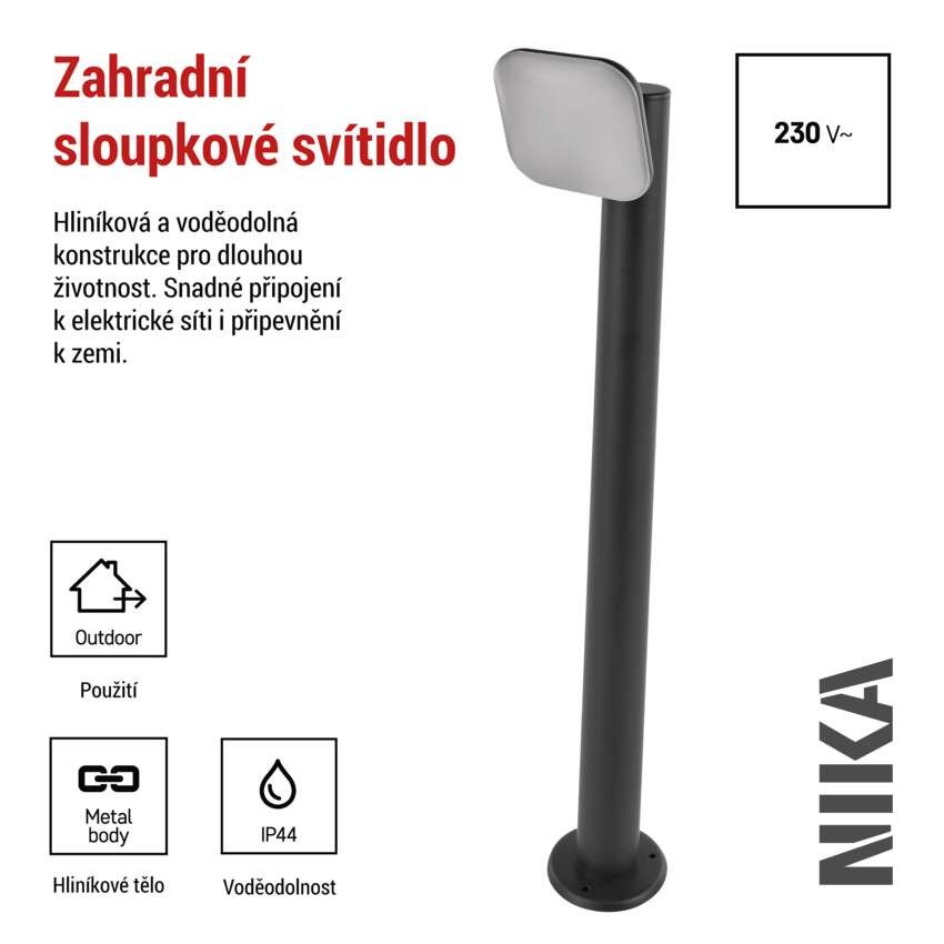 LED zahradní sloupkové svítidlo NIKA, 12 x 12 x 80 cm, 12,5 W, teplá bílá