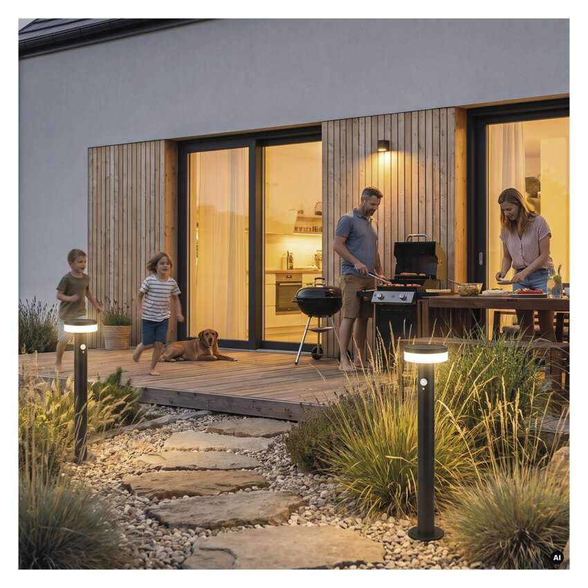 Vrtna LED stoječa svetilka TERION s PIR senzorjem, 12,5 x 12,5 x 80 cm