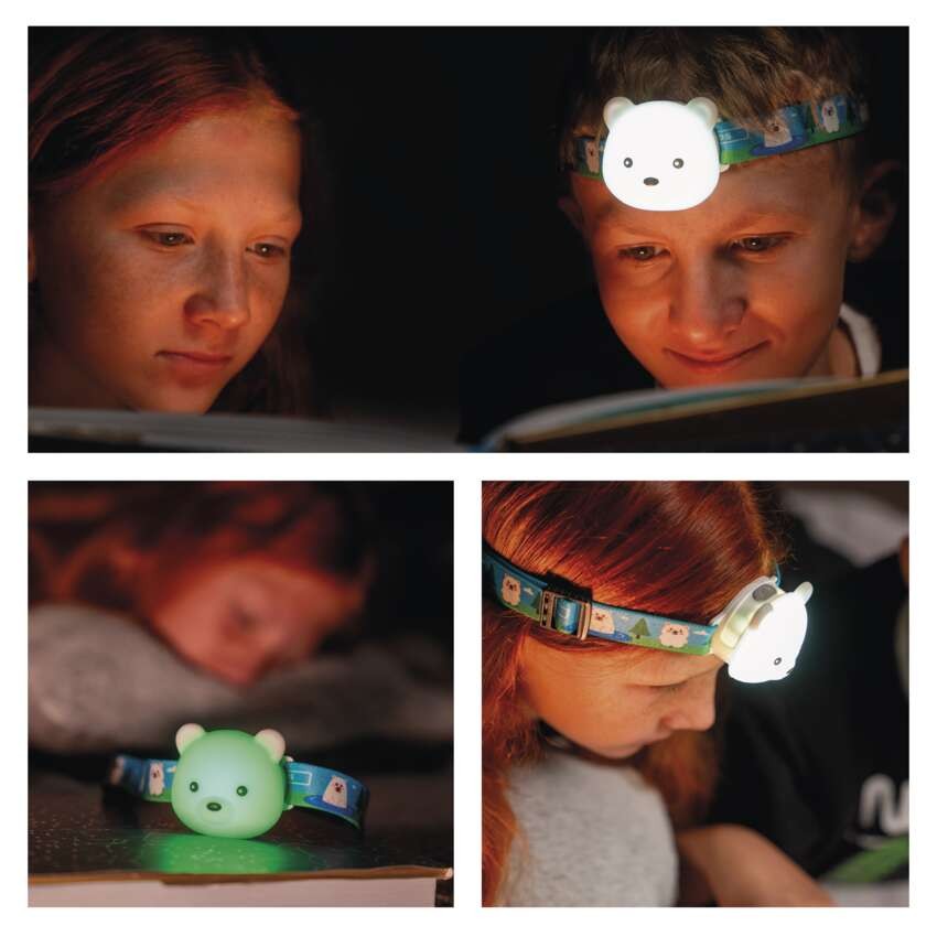 Naglavna polnilna LED svetilka medved, 80 lm, Li-Pol 500 mAh