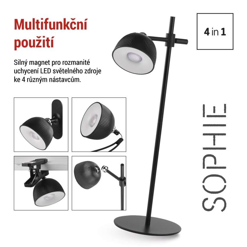LED stolní lampa SOPHIE, nabíjecí, černá