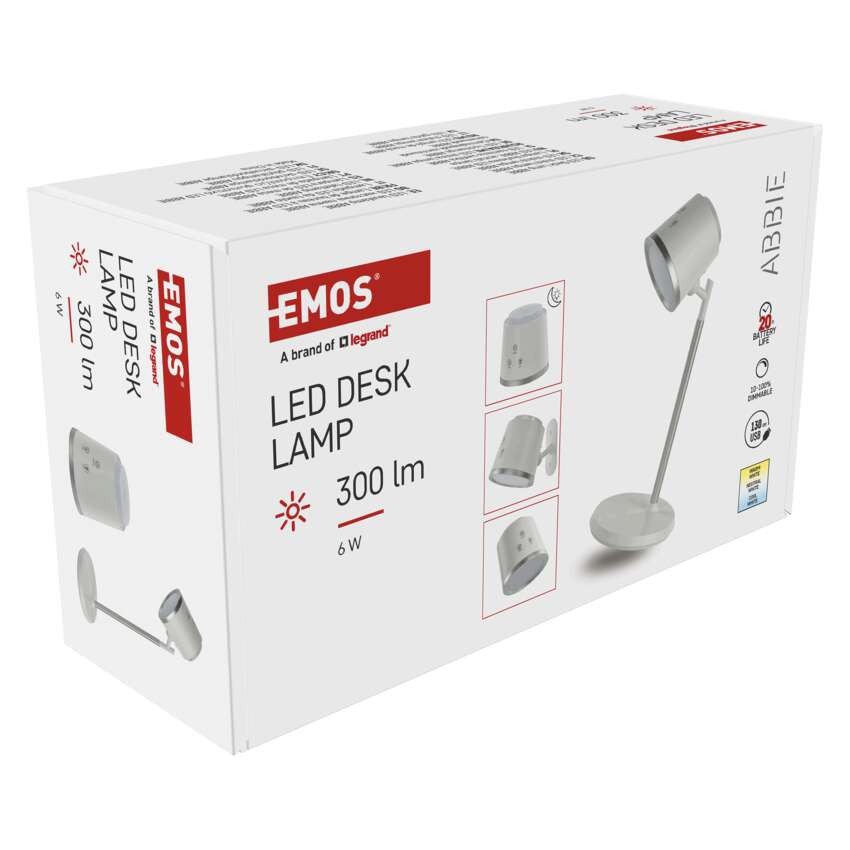 LED stolní lampa ABBIE, nabíjecí, bílá
