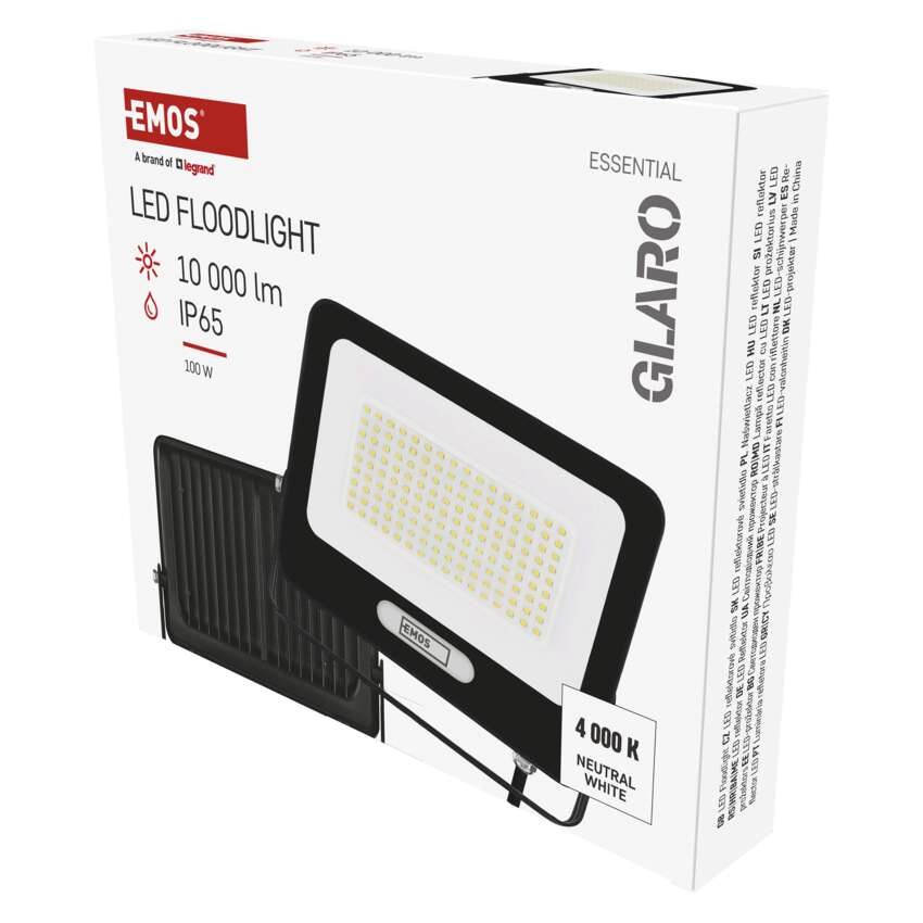LED reflektor GLARO 100W, černý, IP65, 10000 lm, neutrální bílá
