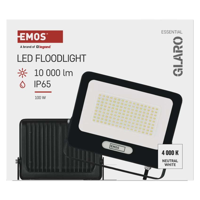 LED reflektor GLARO 100W, černý, IP65, 10000 lm, neutrální bílá