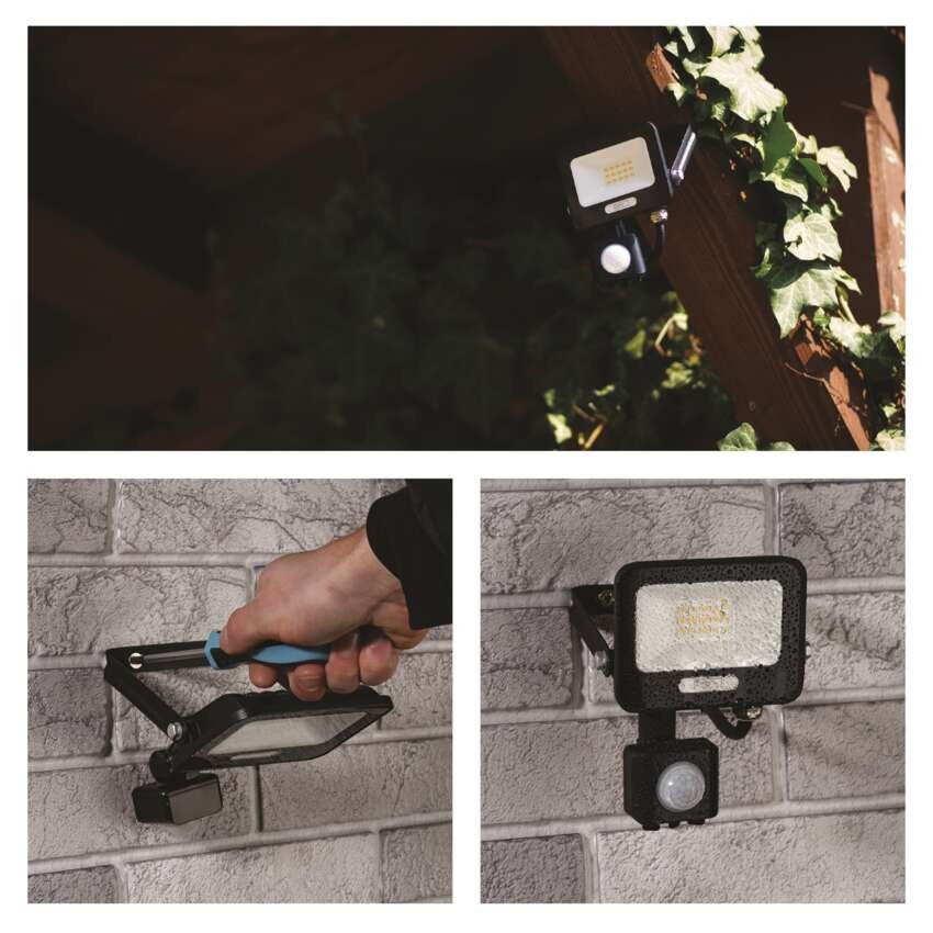 GLARO LED prožektors ar kustības sensoru, 10 W, melns, IP54, 1000 lm, neitrāli balts