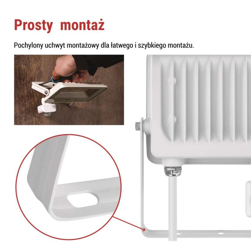 Naświetlacz LED GLARO PIR 30 W, biały, IP54, 3000 lm, neutralna biel