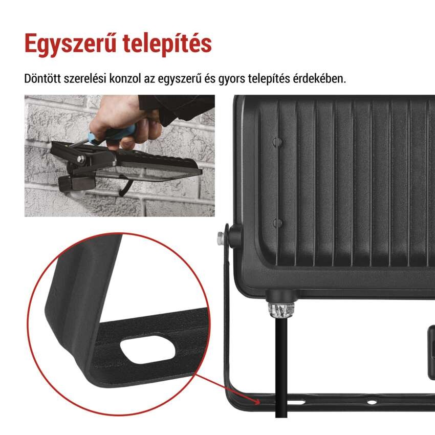 LED reflektor GLARO PIR 50 W, fekete, IP54, 5000 lm, természetes fehér