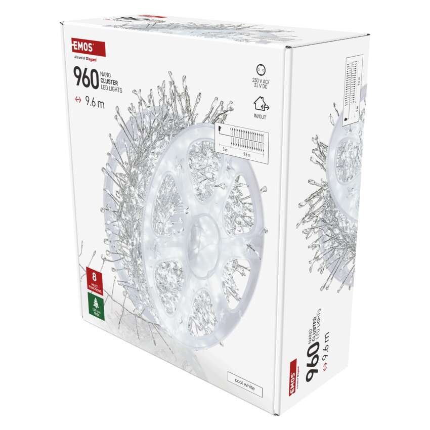 LED nano fényfüzér tekercsen, ezüst , 9,6 m, hideg fehér, időzítő