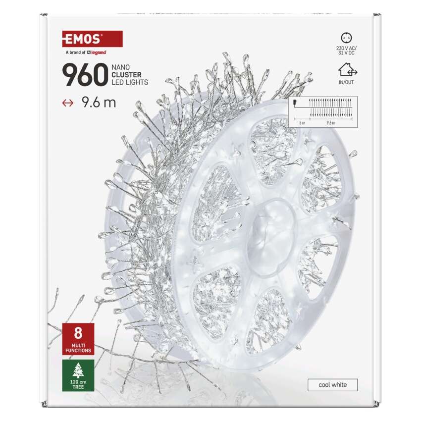 LED nano fényfüzér tekercsen, ezüst , 9,6 m, hideg fehér, időzítő