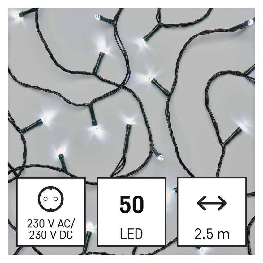 Lampki choinkowe Classic 50 LED 2,5m zimna biel, zielony przewód, IP20