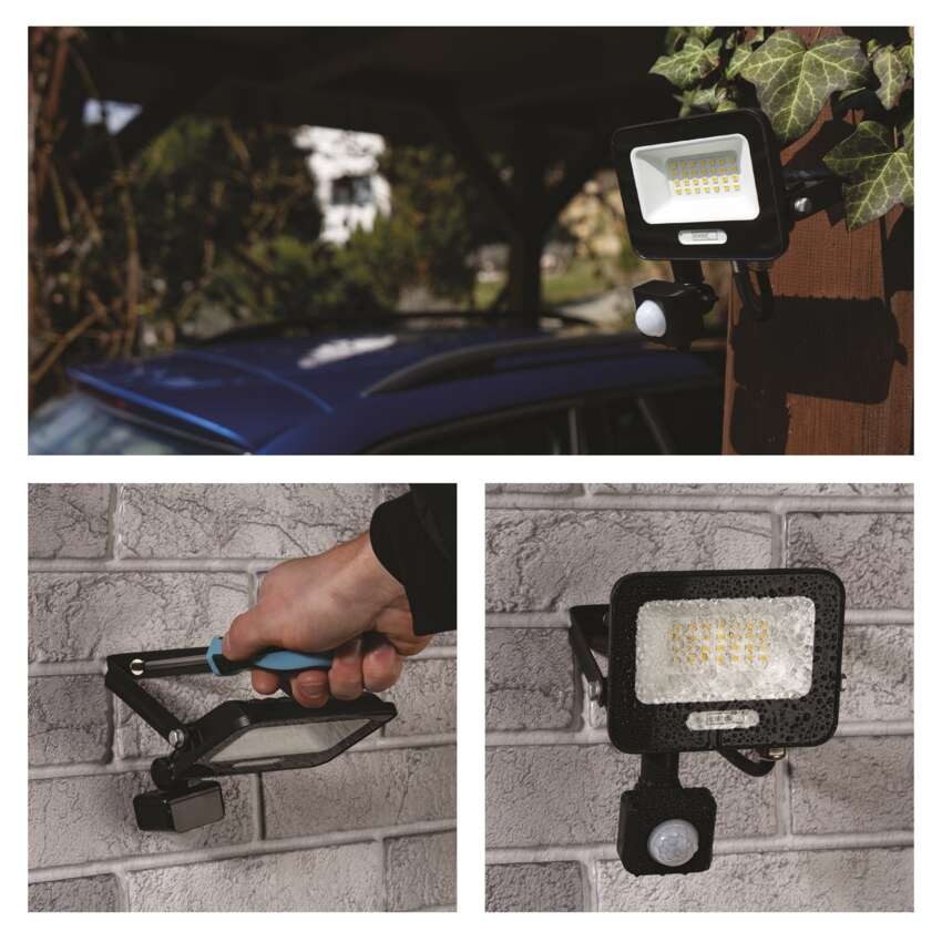 LED reflektor GLARO PIR 20 W, fekete, IP54, 2000 lm, természetes fehér