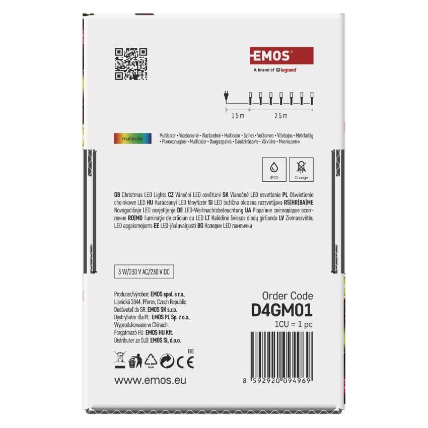 Lampki choinkowe Classic 50 LED 2,5m multikolor, zielony przewód, IP20