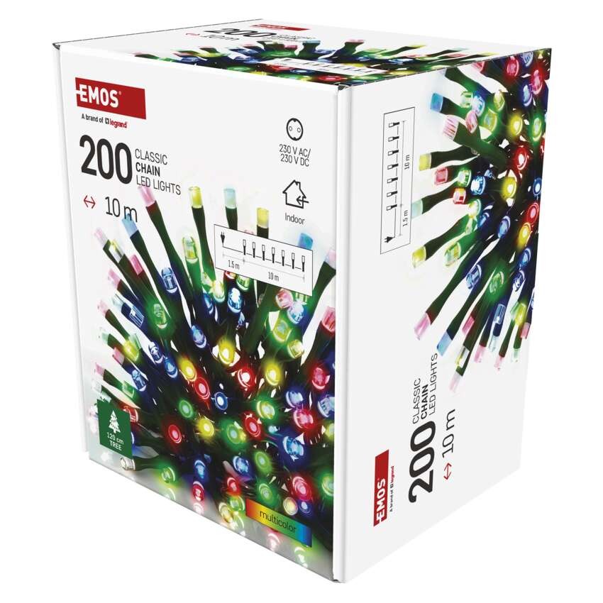 Lampki choinkowe Classic 200 LED 10m multikolor, zielony przewód, IP20
