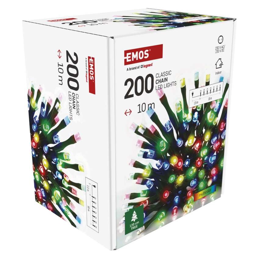 Lampki choinkowe Classic 200 LED 10m multikolor, zielony przewód, IP20