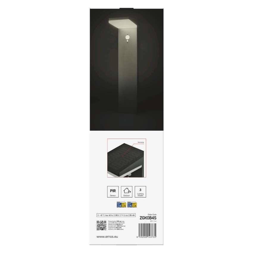 Słupek oświetleniowy LED Garden VEREA solarna, ciepła biel, max 460 lm, IP44, PIR