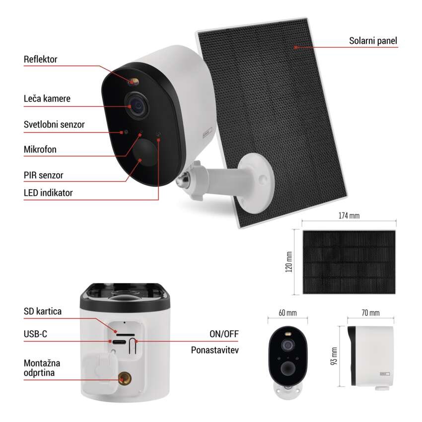 GoSmart Zunanja baterijska kamera IP-1150 SNAP z WiFi in solarnim panelom