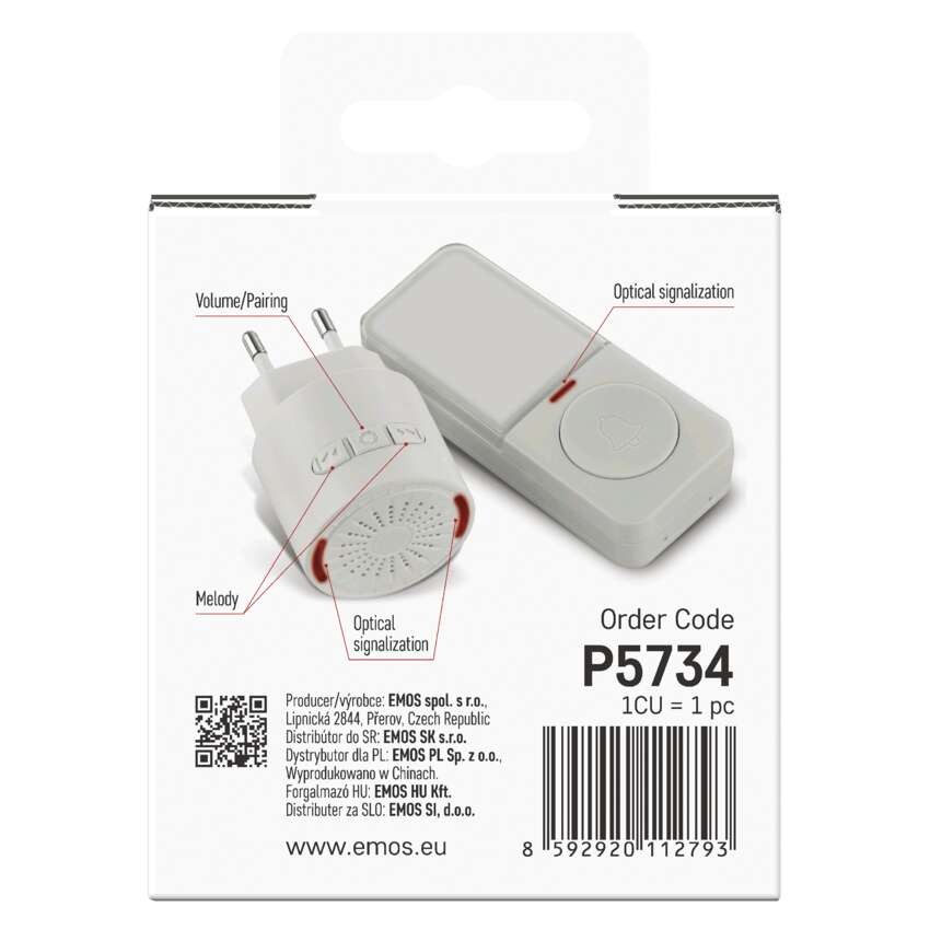 Kodune juhtmevaba uksekell P5734, pistik