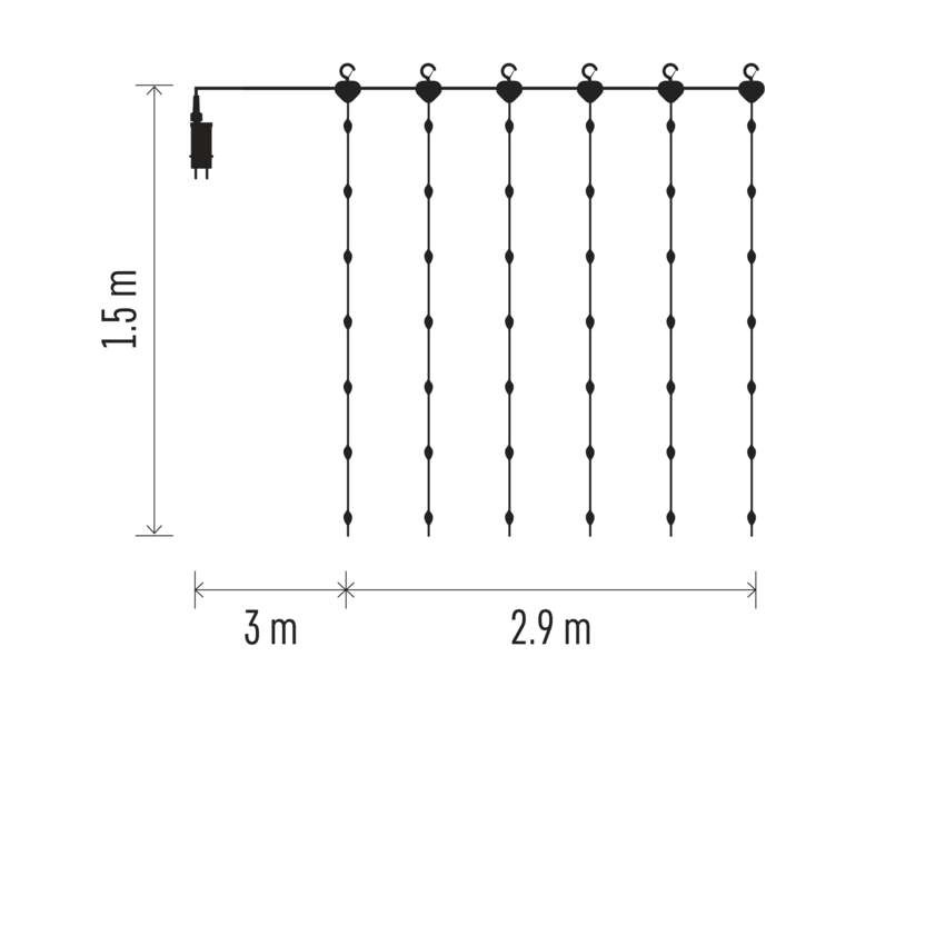 LED Weihnachtliche Drop-Kette – Vorhang, 2,9x1,5 m, Außen und Innen, warm-weiß, Programme