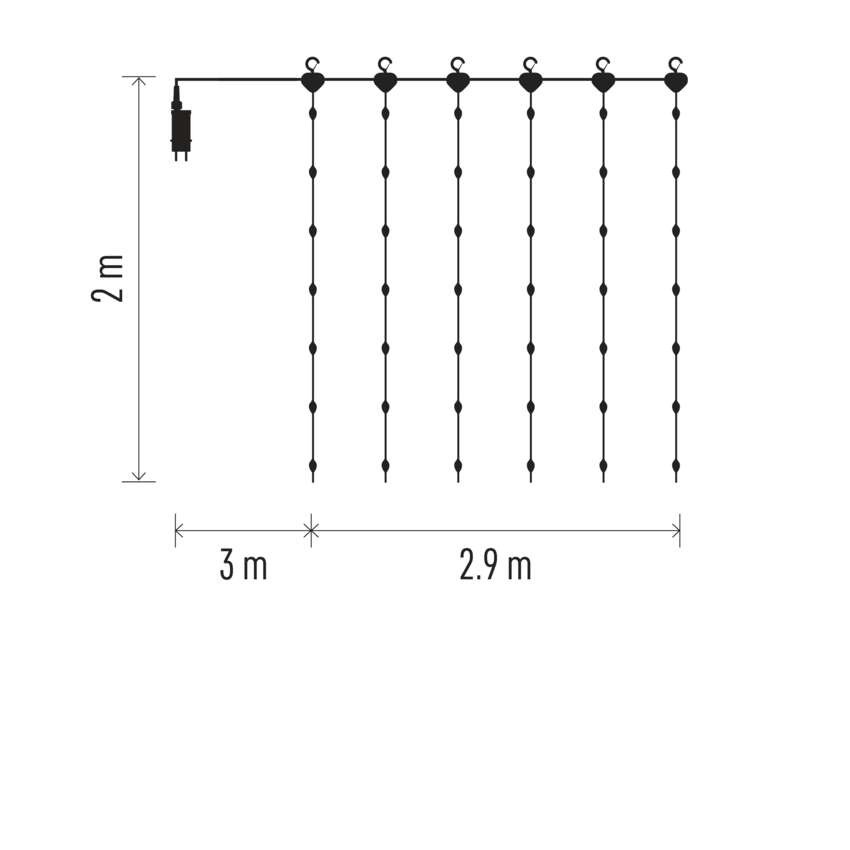 LED jõuluvalguskett Nano – kardin, 2,9 x 2 m, õue/tuppa, soe valge, 8 režiimi