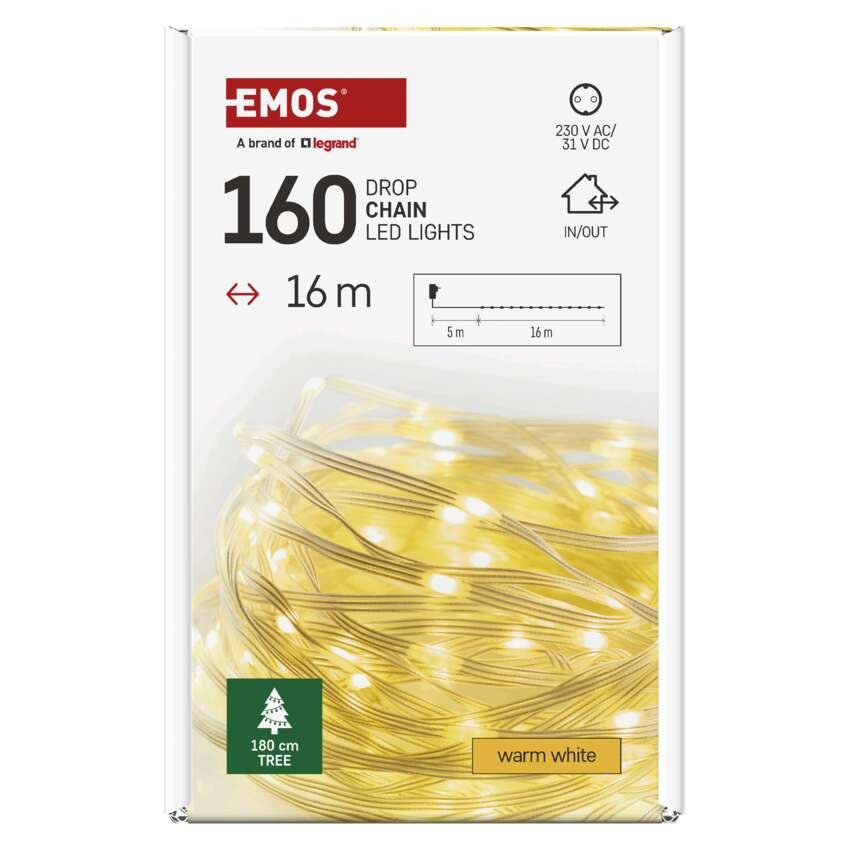Dekoracje - 160LED drop łezki 16m ciepła biel, IP44 timer