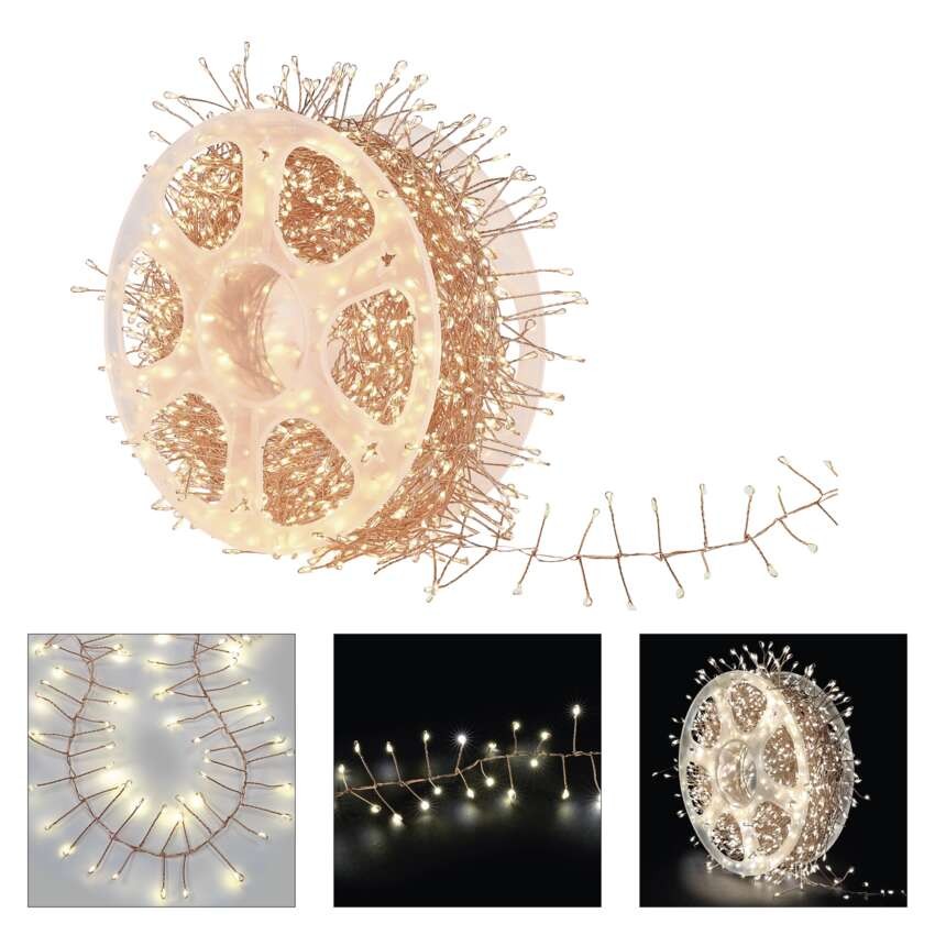 LED nano fényfüzér tekercsen, rézszínű, 14,4 m, meleg fehér, időzítő