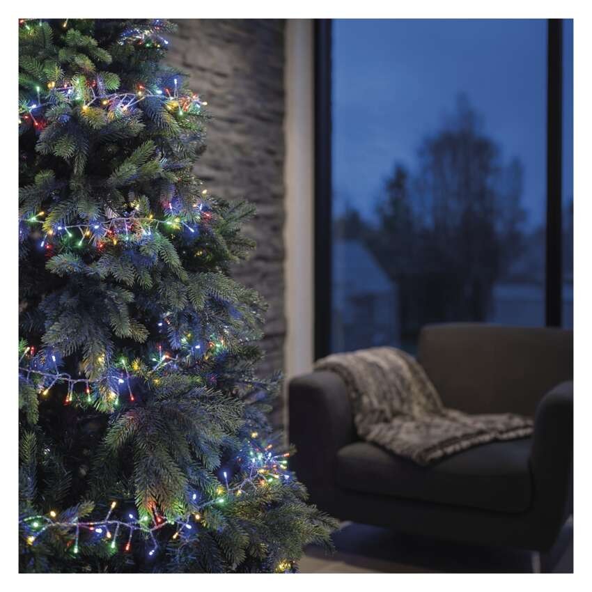 LED nano fényfüzér tekercsen, ezüst, 19,2 m, többszínű, időzítő