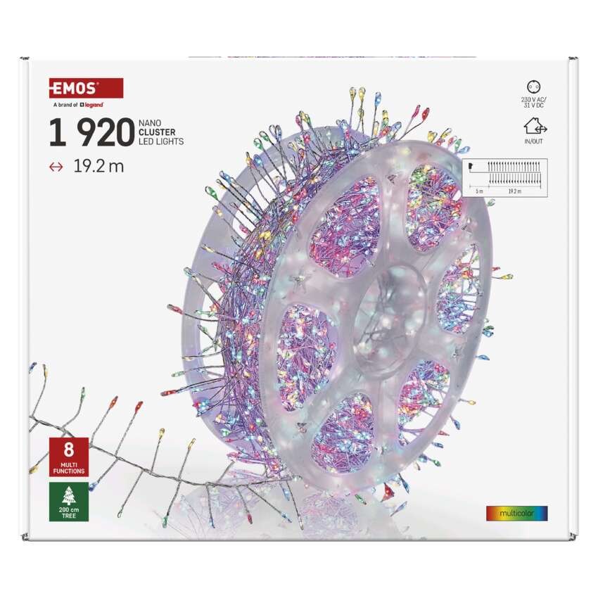 LED nano fényfüzér tekercsen, ezüst, 19,2 m, többszínű, időzítő