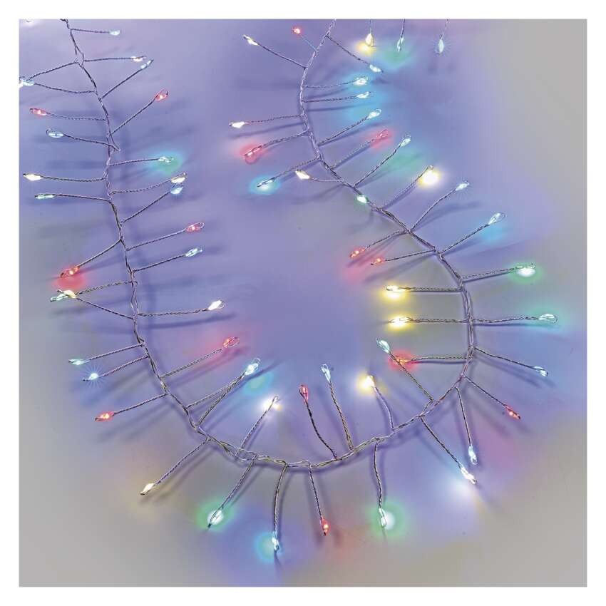 LED nano fényfüzér tekercsen, ezüst, 19,2 m, többszínű, időzítő