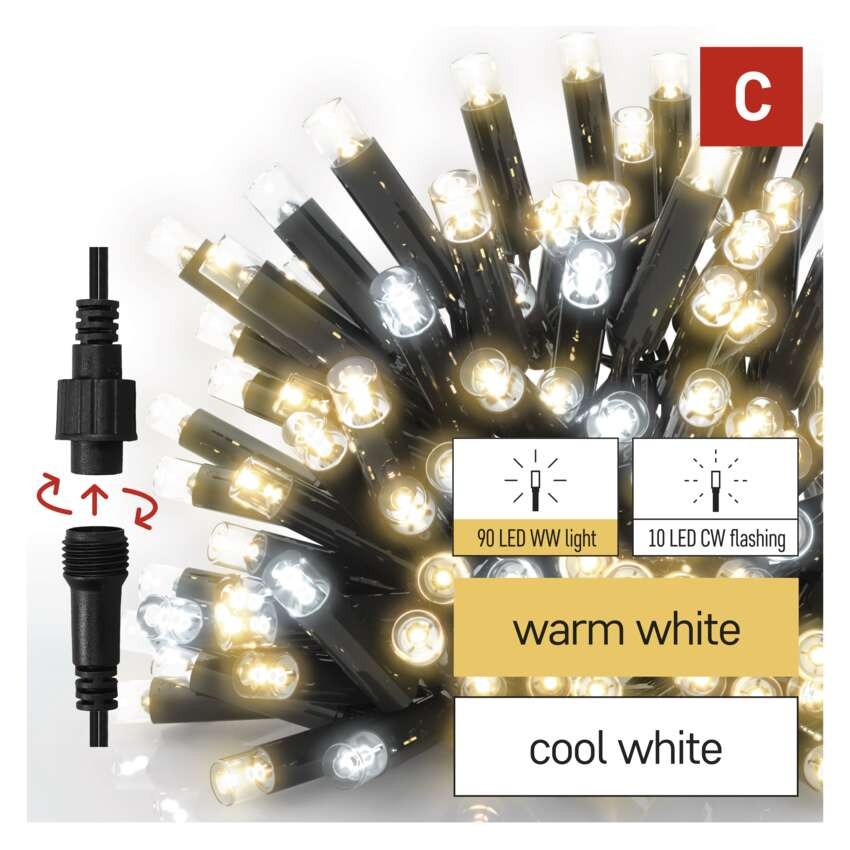 Premium LED sorolható füzér, villogó, 10 m, kültéri, meleg/hideg fehér
