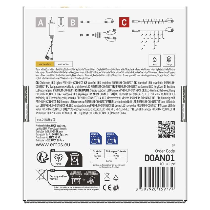 Premium LED sorolható füzér, villogó, 10 m, kültéri, meleg/hideg fehér