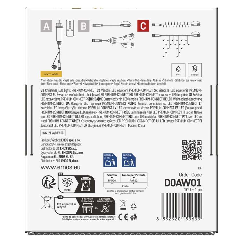 Premium LED sorolható füzér, fekete, 5 m, kültéri és beltéri, meleg fehér