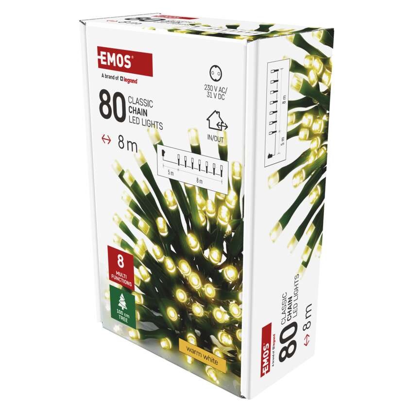 LED Weihnachtliche Lichterkette, 8 m, Außen/Innen, warmweiß, Programme, Timer