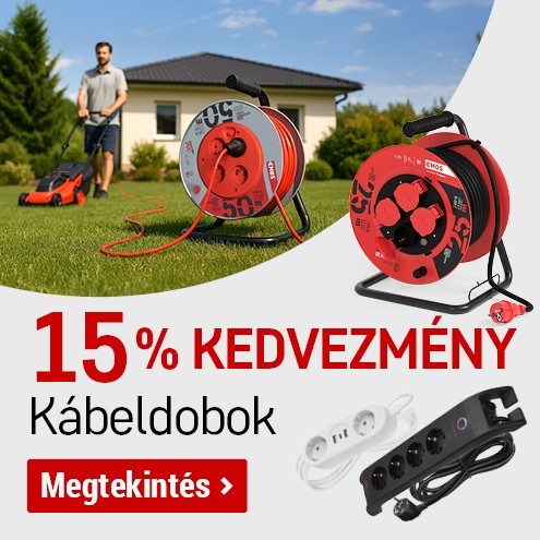 Hosszabbító kábelek és aljzatok, Kábeldobok, Túlfeszültségvédők, fiókok 15 %