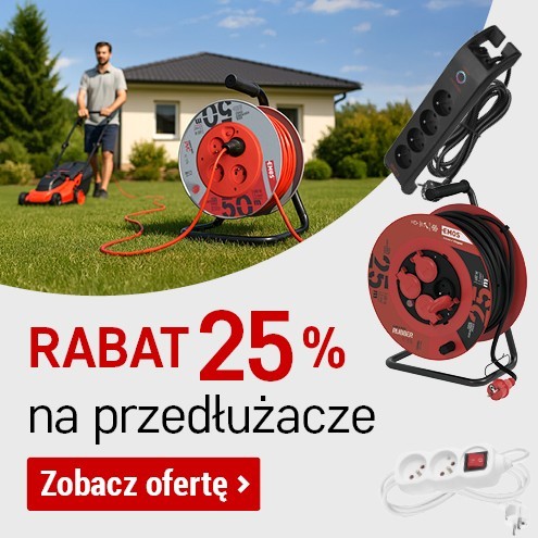 Bębny, Przewody przyłączeniowe, Ochrona przeciwprzepięciowa, Gniazda i wtyczki 25 %